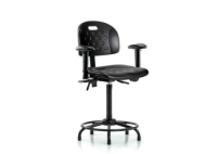 Newport Industrial Polyurethane Chair with Round Tube Base - High Bench Height with Stationary Glides in Black Polyurethane HPHBCH-RT-T0-A0-RG-BLK